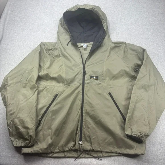 Vintage 90s Sierra Designs Hooded Nylon Jacket Mens XL Boxy Cropped Olive Green - Picture 2 of 9
